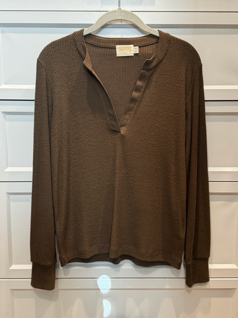 Nation LTD Chocolate Brown Waffle Henley Top